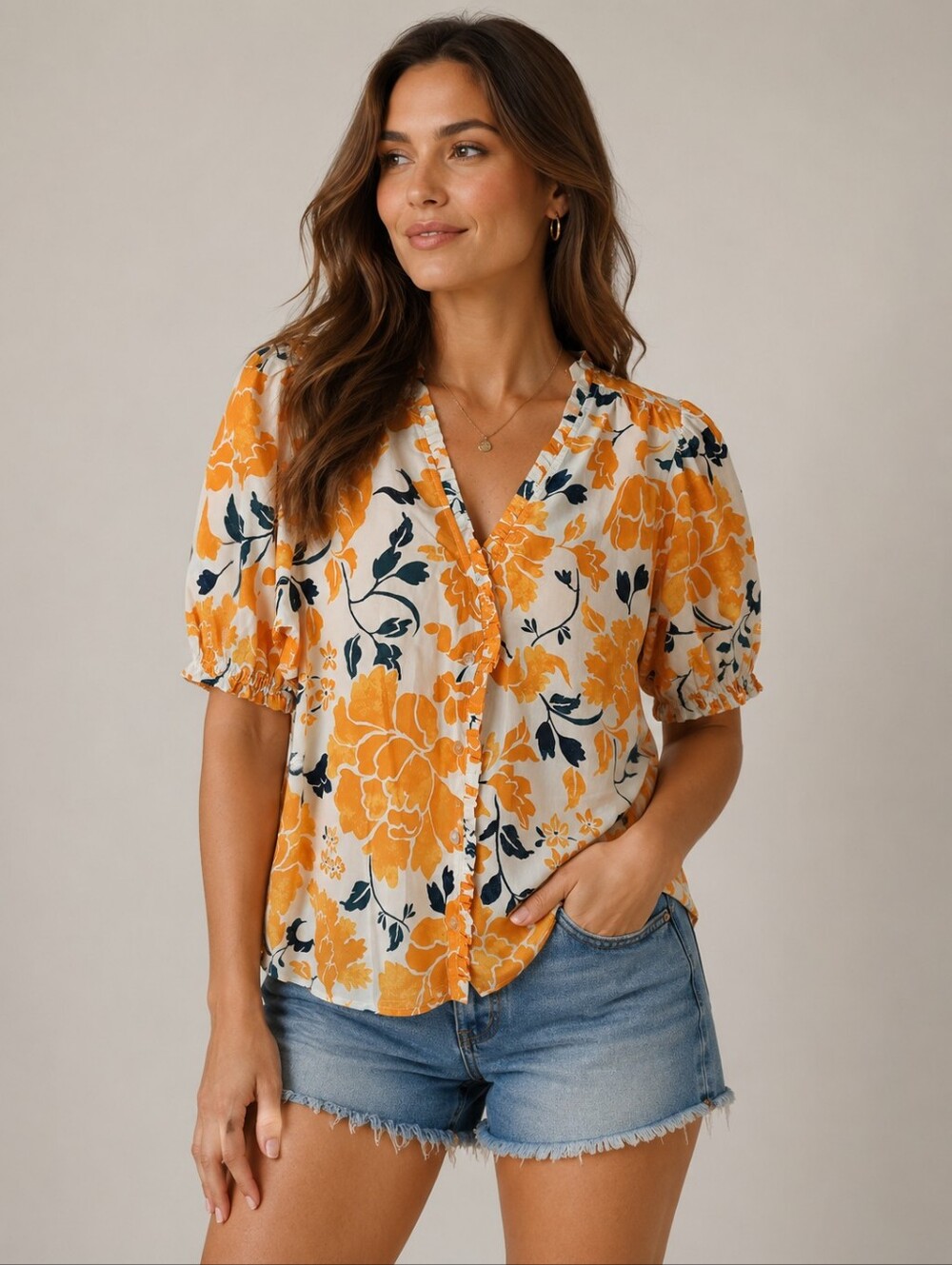 Ann Taylor Loft Floral Print Button-Down Top